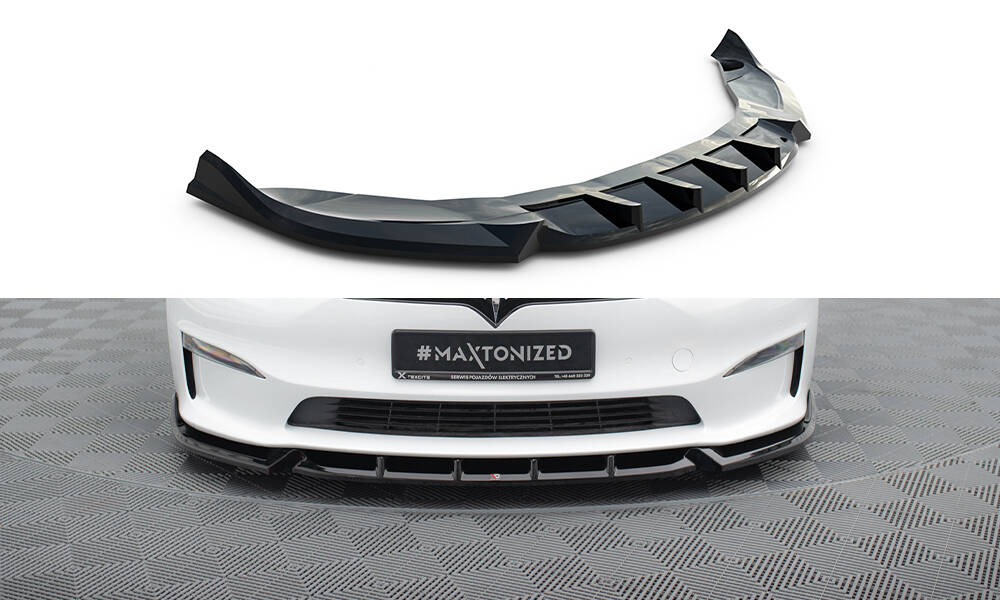 Frontlippe V.1 passend für Tesla Model S Plaid Mk1 FL schwarz Hochglanz
