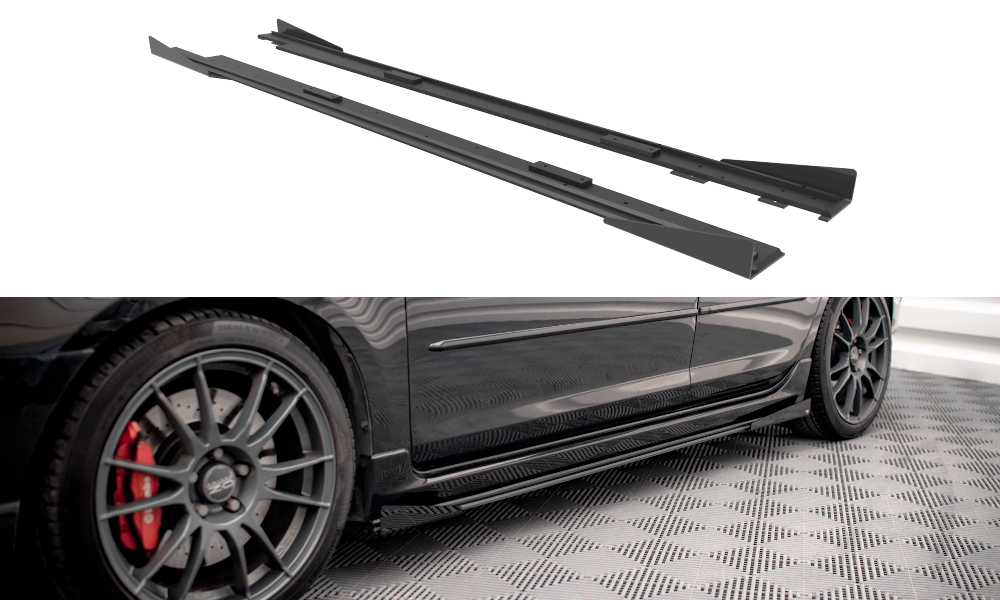 Street Pro Seitenschweller Leisten + Flaps passend für Mazda 3 MPS Mk1 schwarz Hochglanz