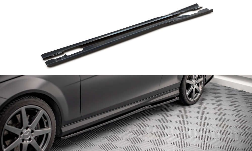 Street+ Seitenschweller Leisten passend für Mercedes C Coupe / Limousine / Kombi AMG-Line C204 / W204 FL / S204 FL schwarz Hochglanz