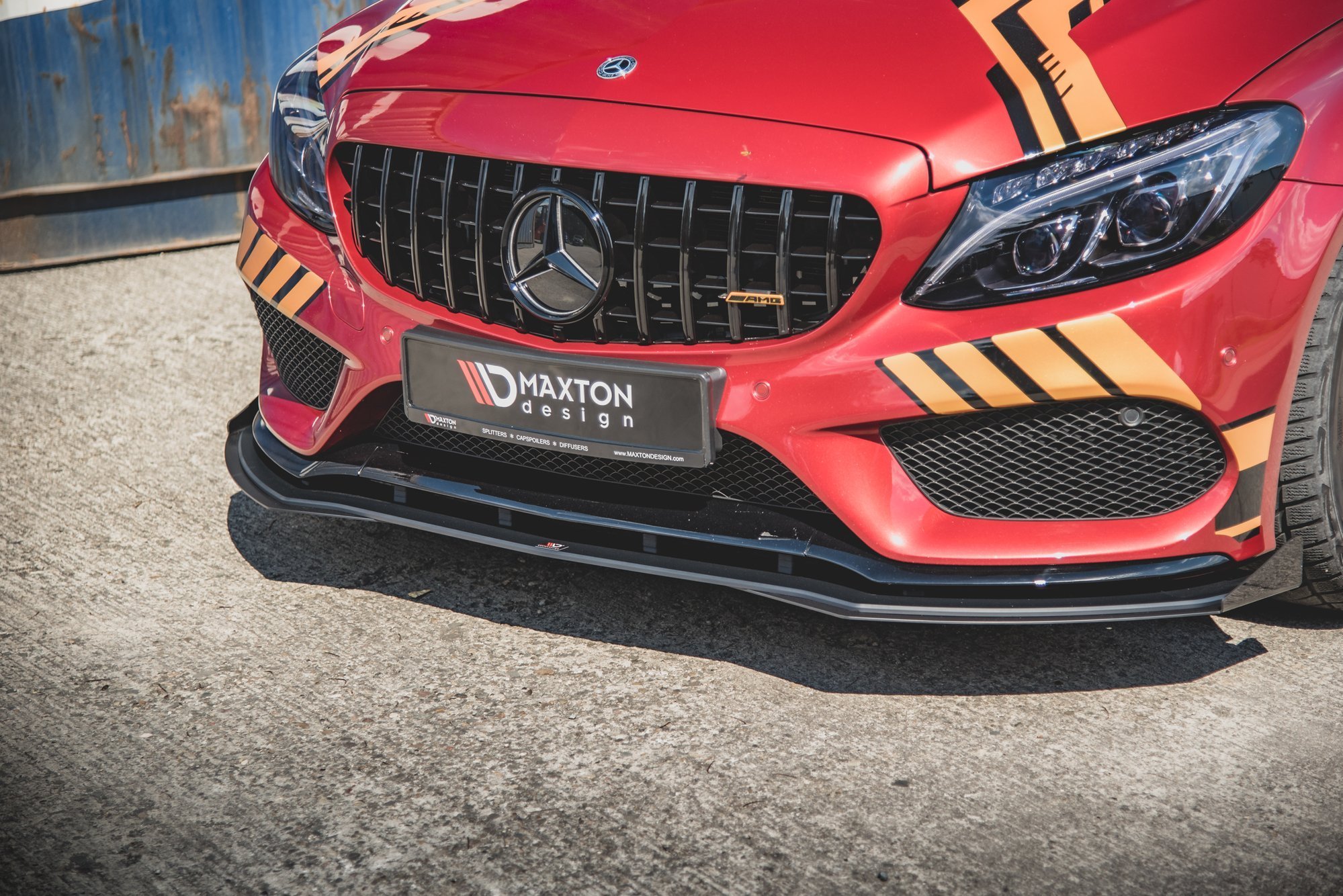 Street Pro Spoilerlippe Front Ansatz + Flaps passend für Mercedes AMG C43 Coupe C205 rot+ Hochglanz Flaps