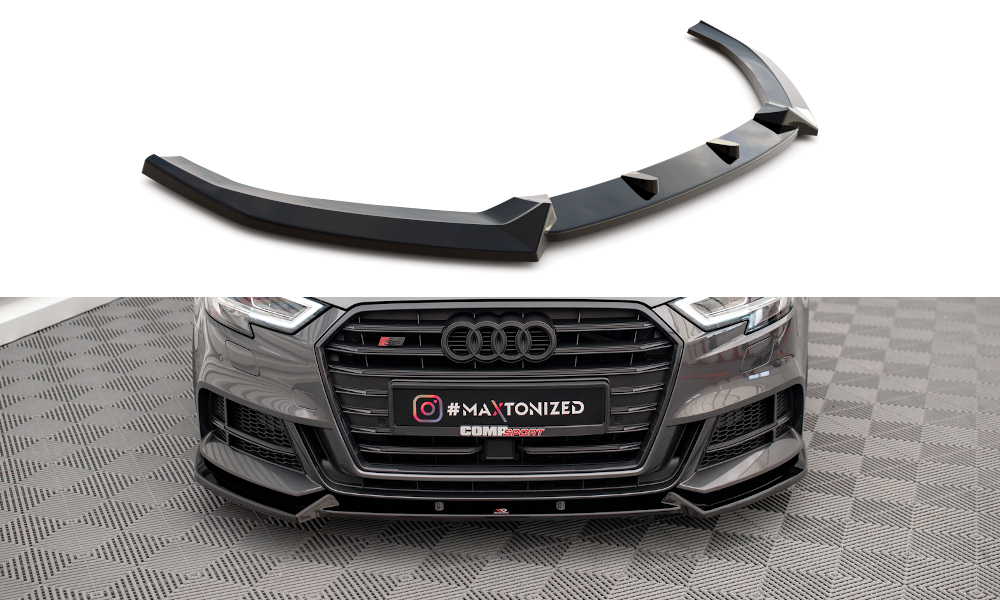 Street+ Spoilerlippe Front Ansatz V.1 passend für Audi S3 / A3 S-Line Sportback 8V FL schwarz Hochglanz