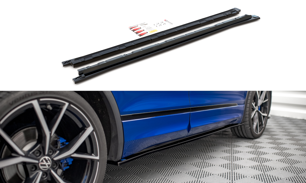 Street+ Seitenschweller Leisten passend für VW Tiguan R / R-Line Mk2 FL schwarz Hochglanz