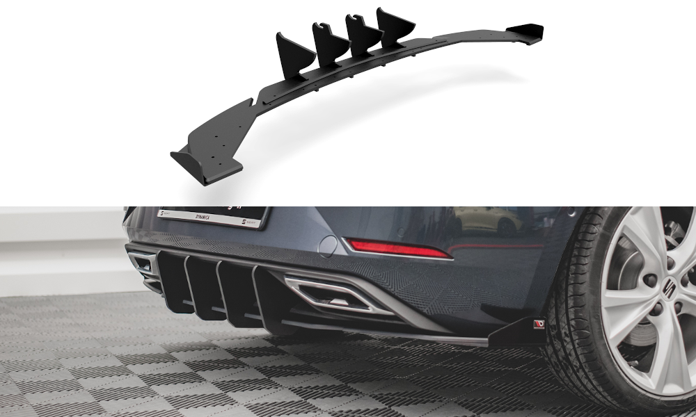 Street Pro Heck Ansatz Diffusor + Flaps passend für Seat Leon FR Hatchback Mk4 schwarz Hochglanz