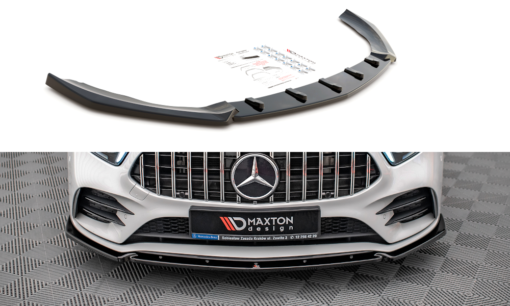 Street+ Spoilerlippe Front Ansatz V.4 passend für Mercedes A35 AMG / AMG-Line W177 schwarz Hochglanz