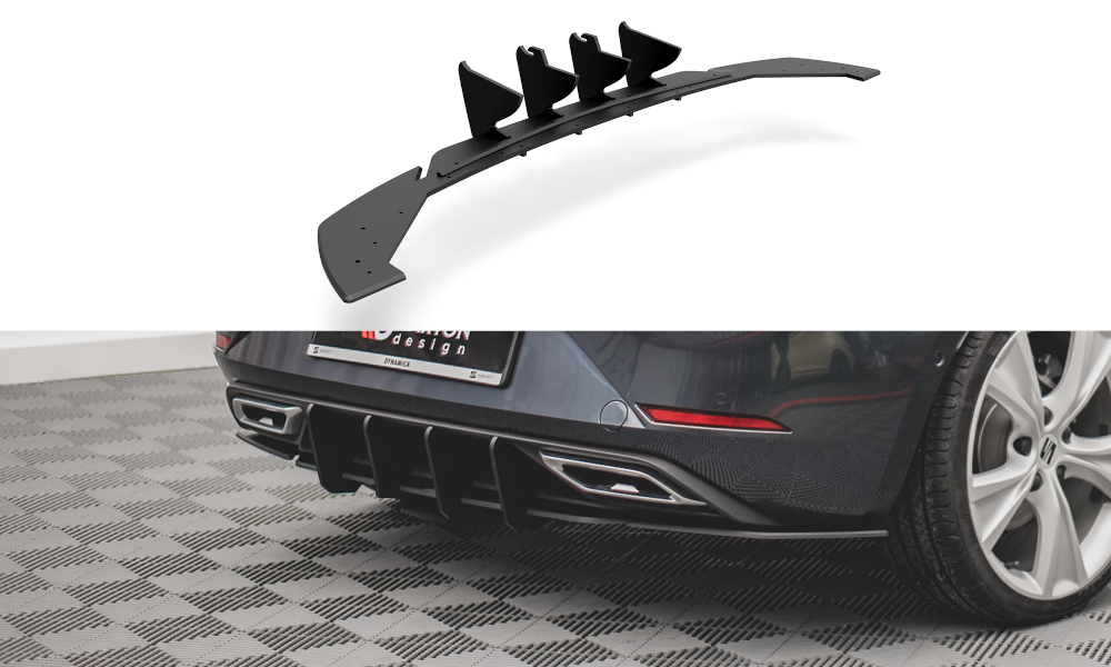 Street Pro Heck Ansatz Diffusor + Flaps passend für Seat Leon FR Hatchback Mk4 schwarz-rot