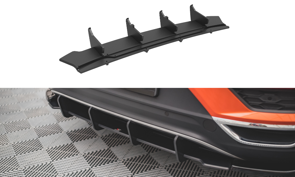 Street Pro Heckschürze Heck Ansatz Diffusor passend für VW T-Roc Mk1 schwarz-rot
