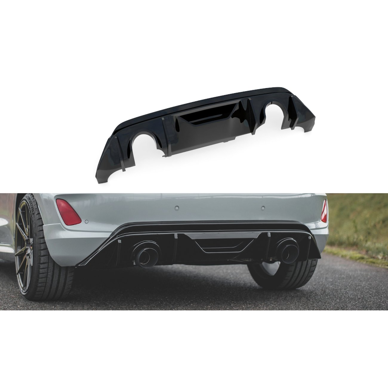Heckansatz Diffusor passend für Ford Fiesta ST mk8 schwarz Hochglanz+Milltek Sport Endschalldämpfer schwarz