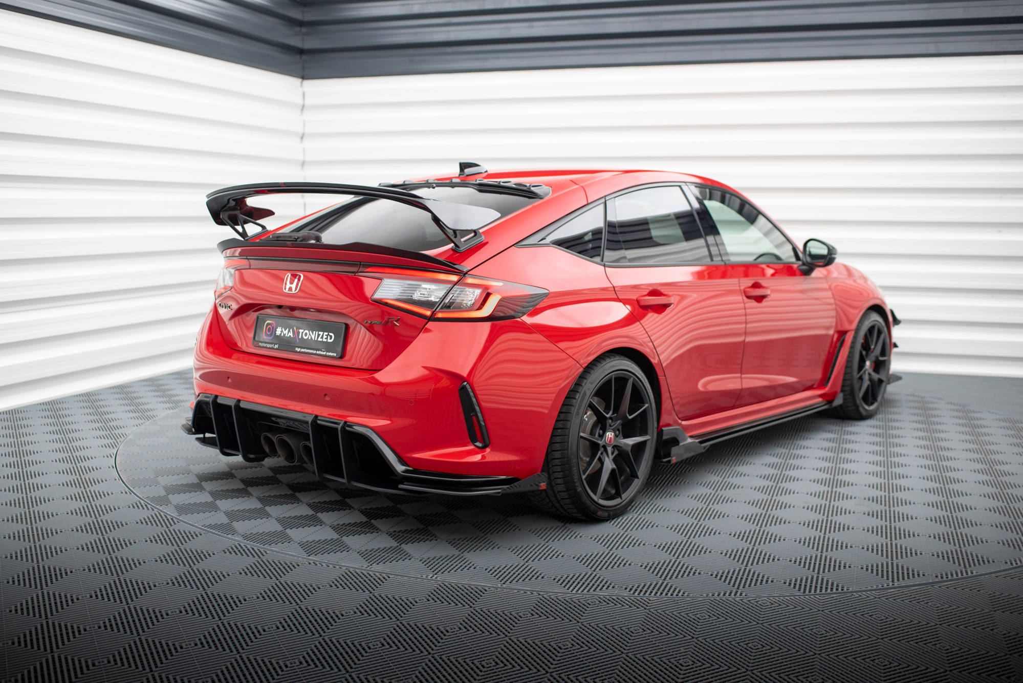 Street Pro Heck Ansatz Diffusor + Flaps passend für Honda Civic Type-R Mk 11 ROT+ HOCHGLANZ FLAPS