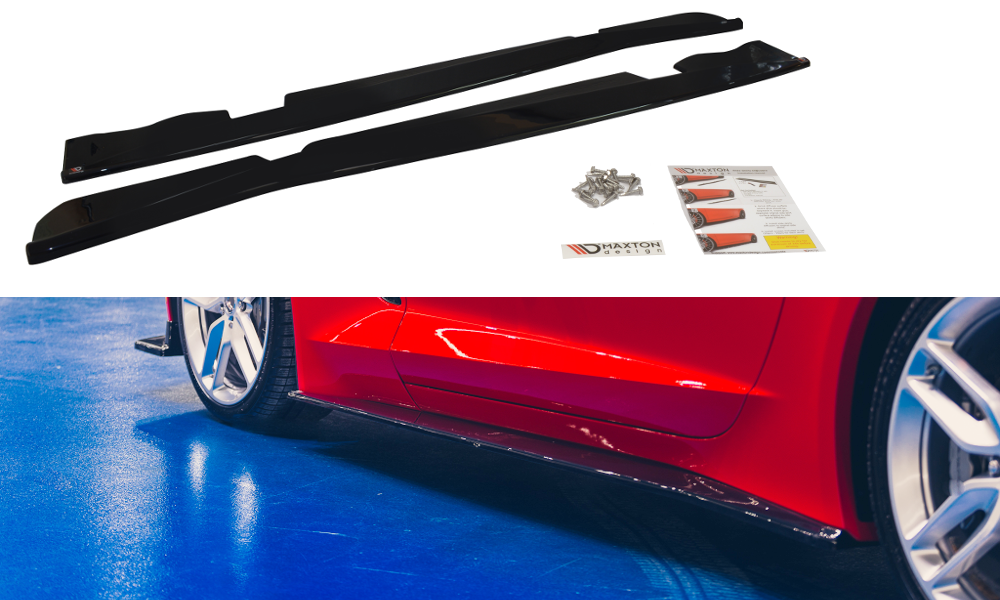 Seitenschweller Ansatz für V.1 für Chevrolet Corvette Stingray C7 schwarz Hochglanz