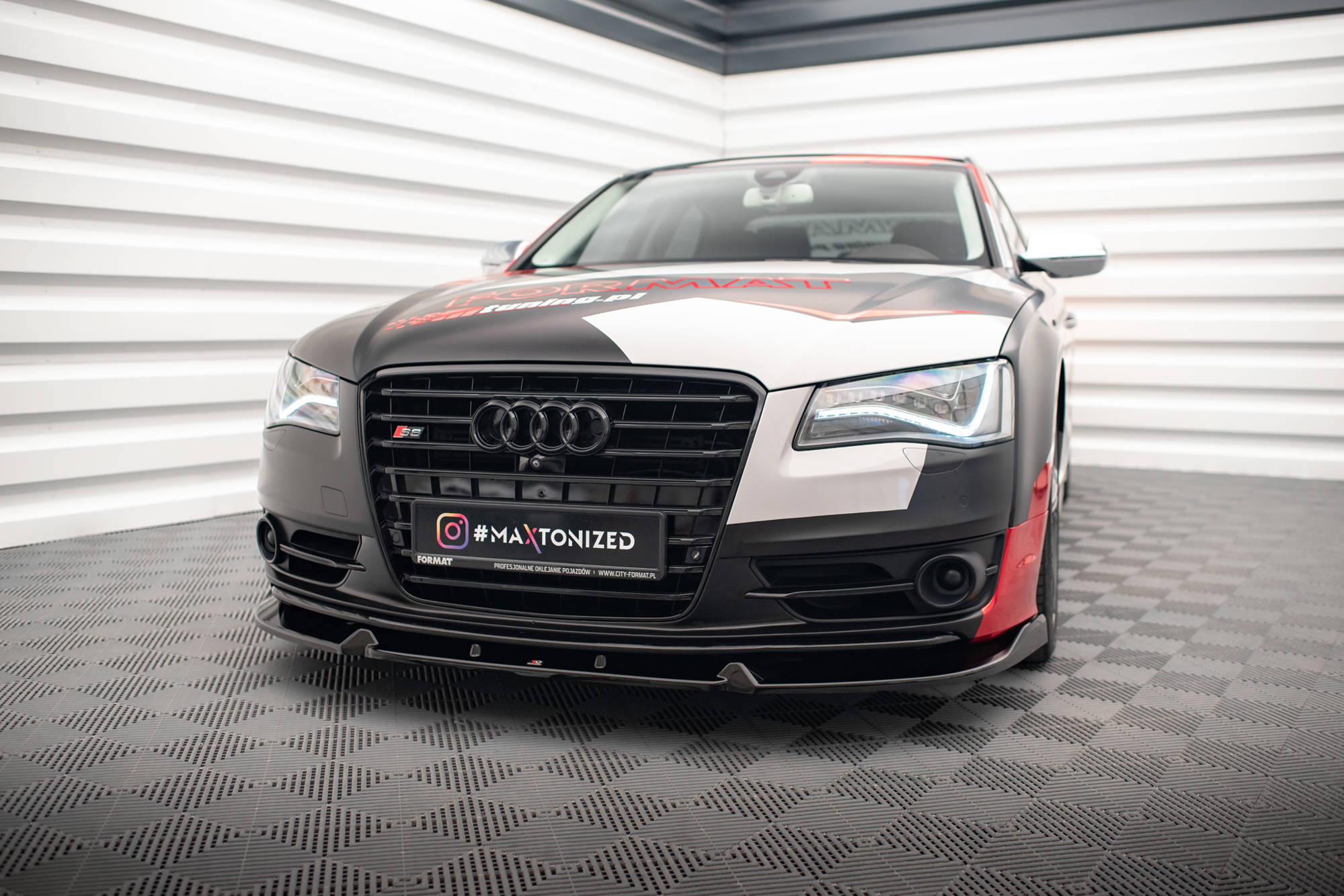 Street+ Spoilerlippe Front Ansatz V.2 passend für Audi S8 D4 schwarz Hochglanz