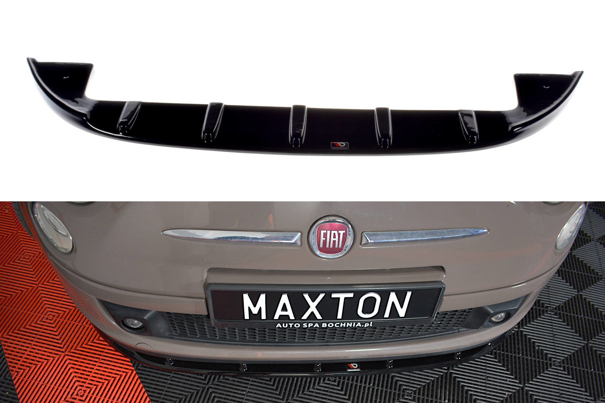 Street+ Spoilerlippe Front Ansatz V.1 passend für Fiat 500 Hatchback vor FL schwarz Hochglanz