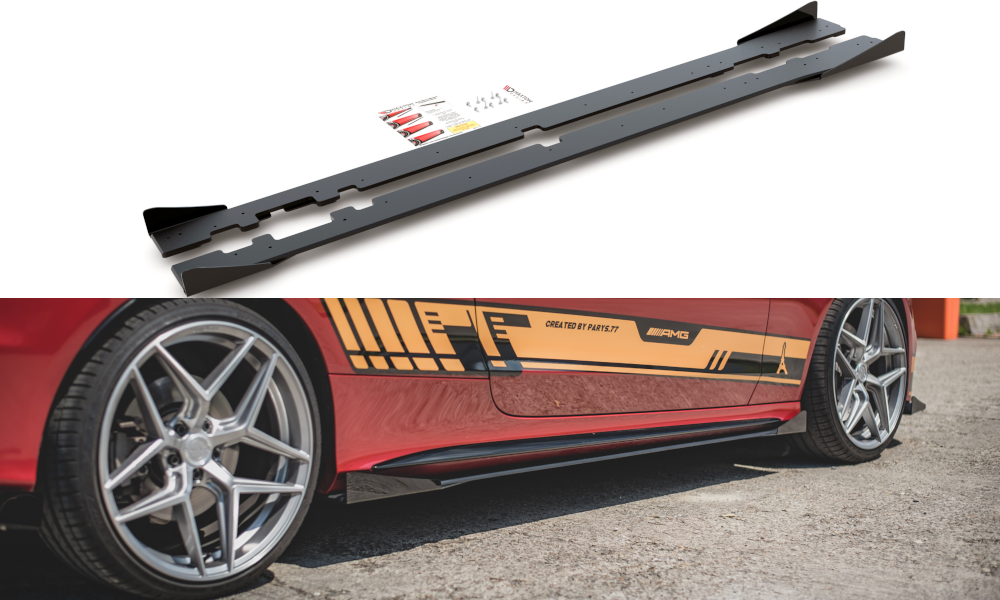 Street Pro Seitenschweller Leisten + Flaps passend für Mercedes-AMG C43 Coupe C205 rot+ Hochglanz Flaps