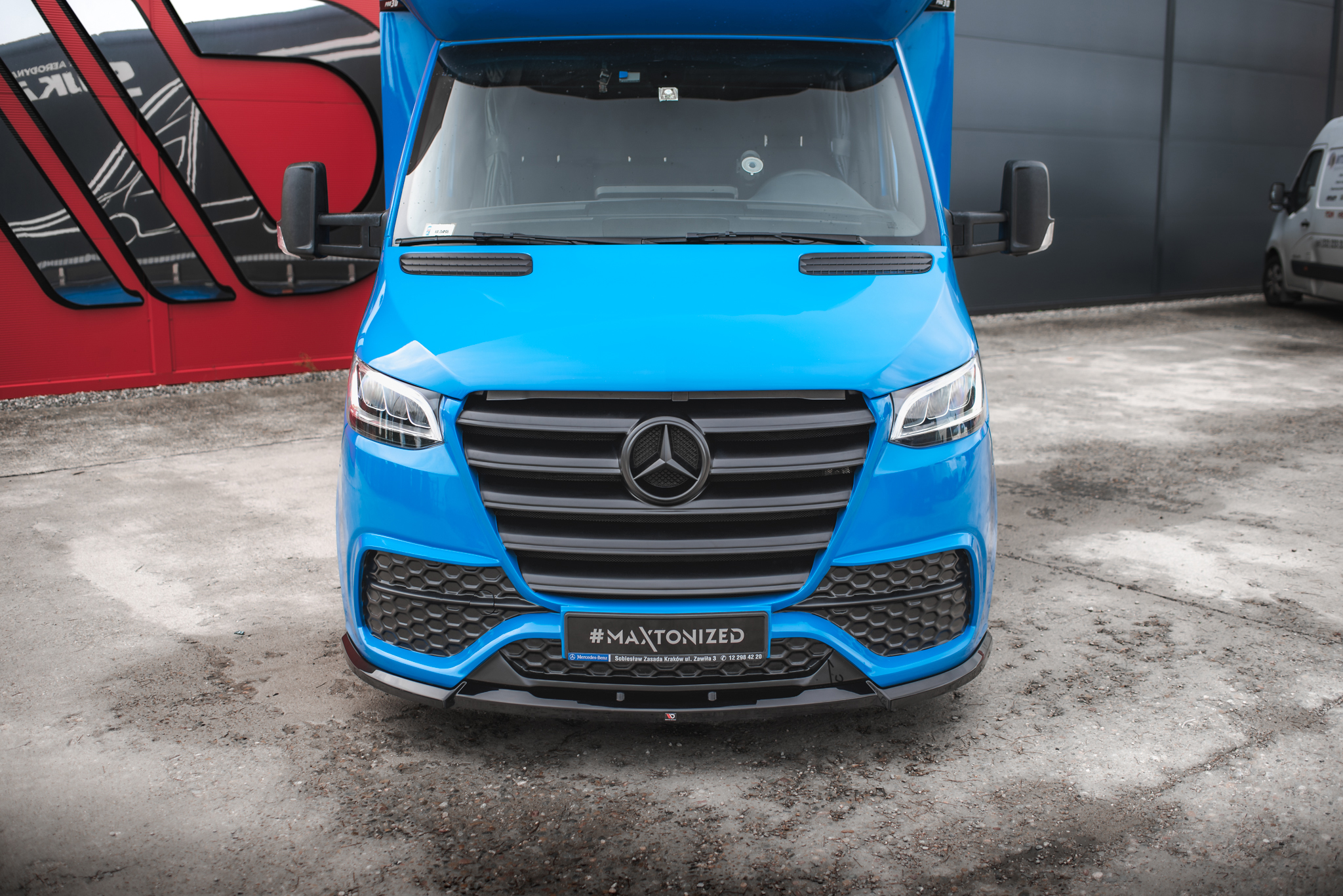 Front Stoßstange + Frontspoiler passend für Mercedes Sprinter Mk3 schwarz Hochglanz