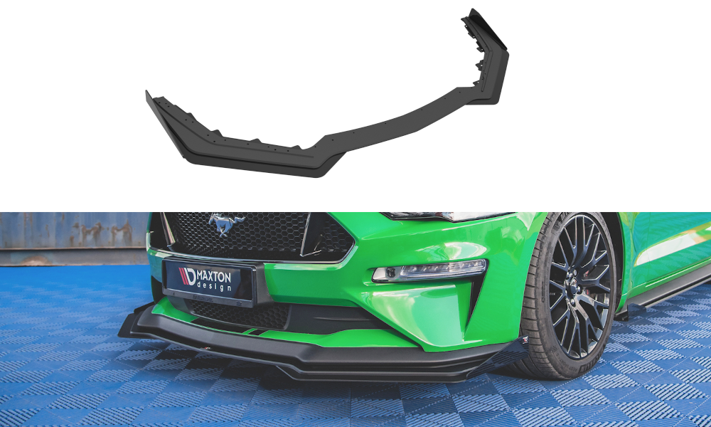 Street Pro Spoilerlippe Front Ansatz V.1 + Flaps passend für Ford Mustang GT Mk6 FL schwarz Hochglanz