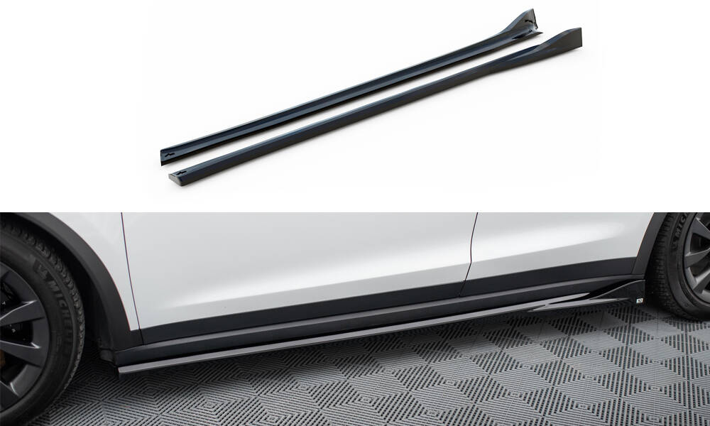 Seitenschweller Ansatz Paar passend für Tesla Model X Mk1 FL schwarz Hochglanz
