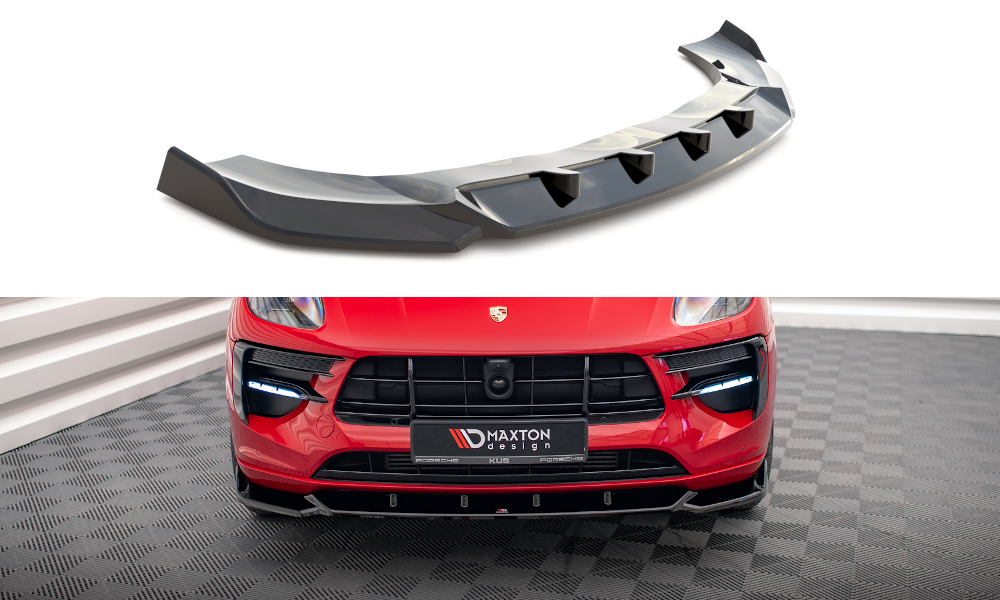 Street+ Spoilerlippe Front Ansatz V.1 passend für Porsche Macan GTS / Sport Design Mk1 FL schwarz Hochglanz