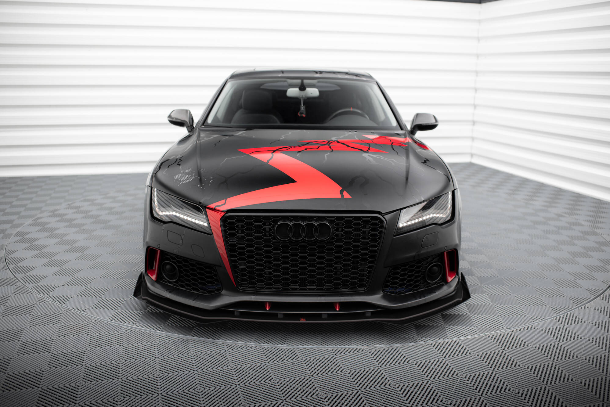 Street Pro Spoilerlippe Front Ansatz + Flaps passend für Audi A7 RS7 Look C7 schwarz Hochglanz