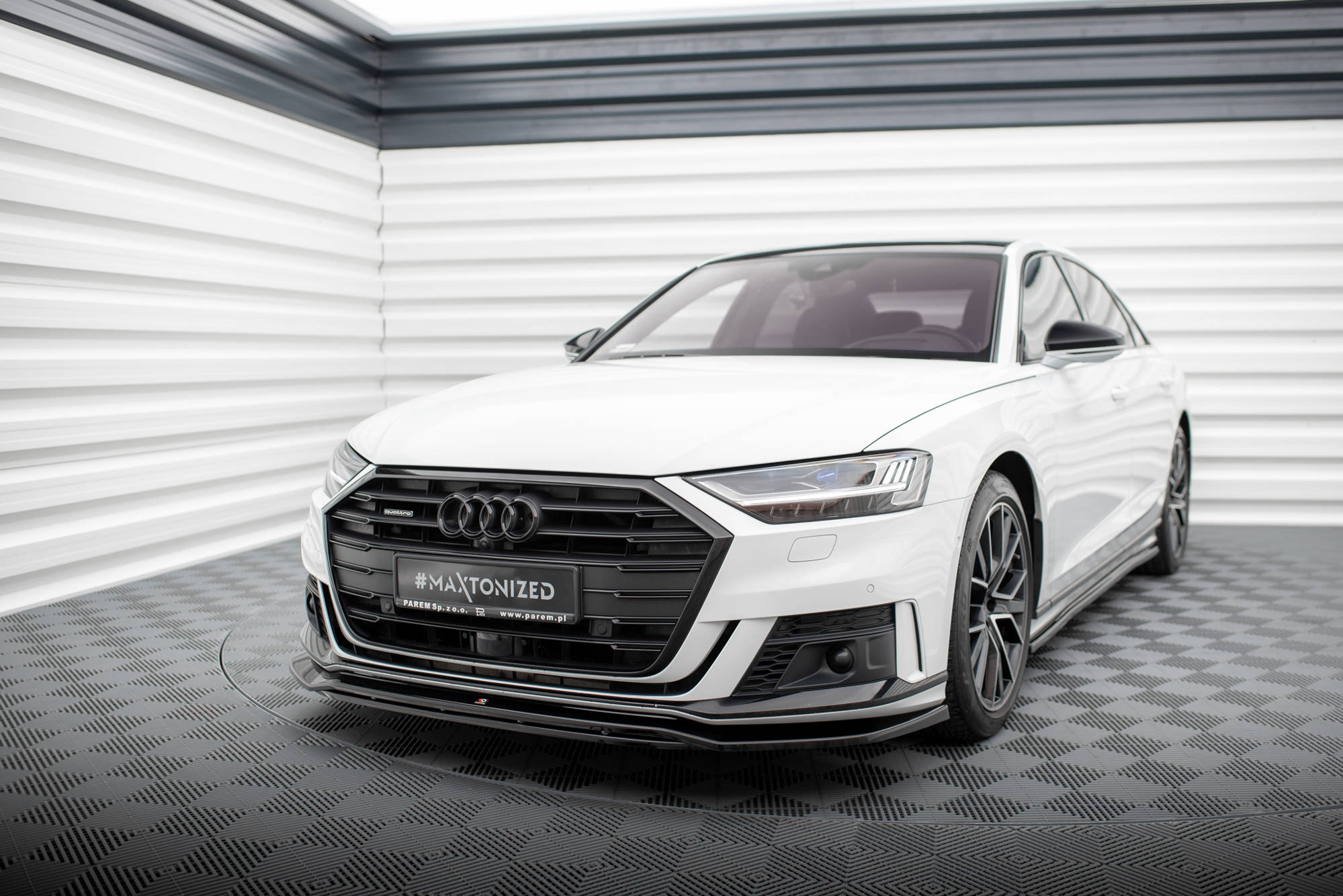 Street+ Spoilerlippe Front Ansatz V.1 passend für Audi S8 / A8 S-Line D5 schwarz Hochglanz