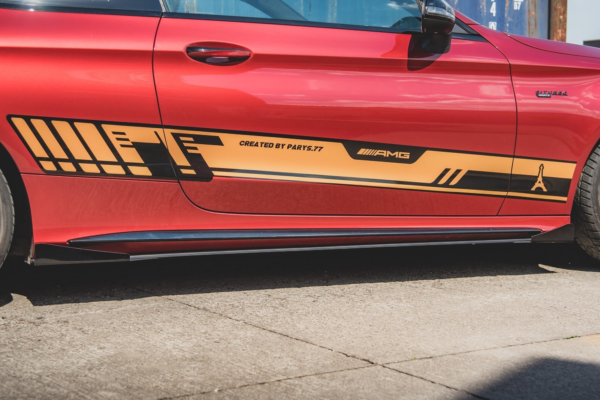 Street Pro Seitenschweller Leisten + Flaps passend für Mercedes-AMG C43 Coupe C205 rot+ Hochglanz Flaps