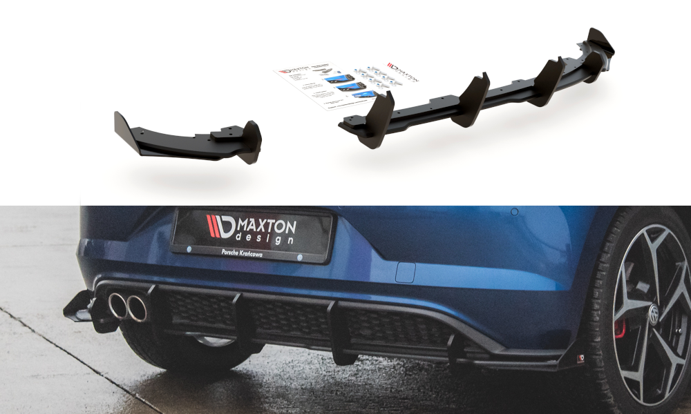 Street Pro Heck Ansatz Diffusor + Flaps passend für VW Polo GTI Mk6 schwarz Hochglanz