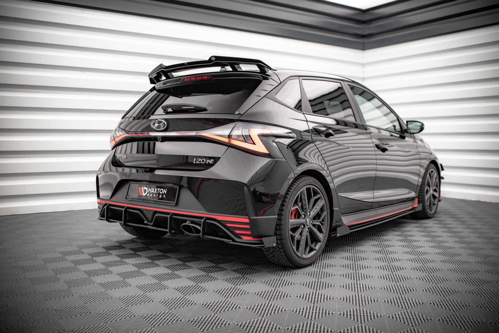 Street Pro Heck Ansatz Diffusor + Flaps passend für Hyundai I20 N Mk3 rot+ Hochglanz Flaps
