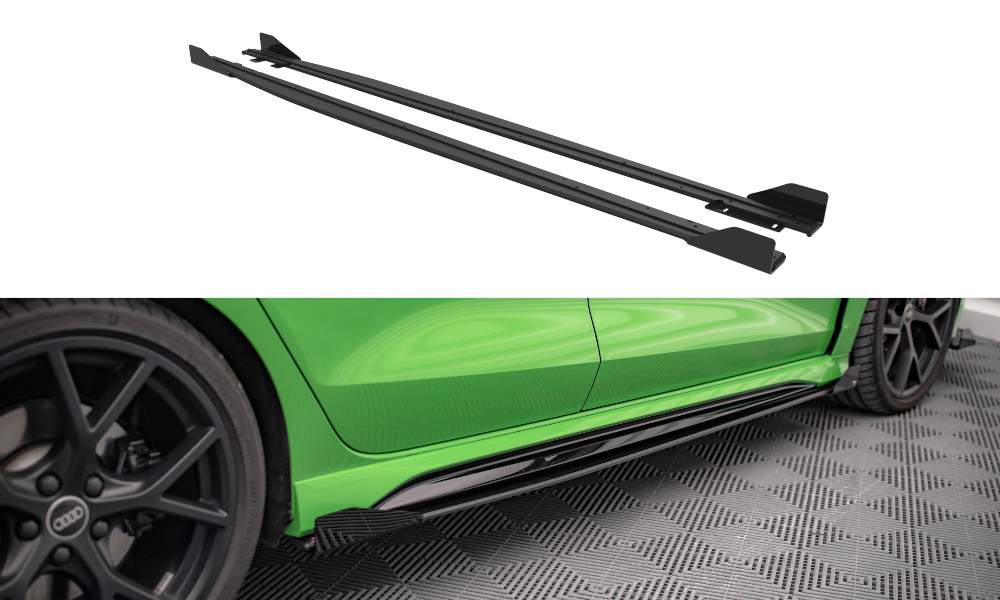 Street Pro Seitenschweller Leisten + Flaps passend für Audi RS3 Limousine 8Y schwarz Hochglanz