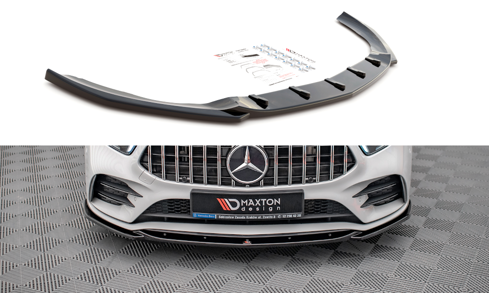 Street+ Spoilerlippe Front Ansatz V.5 passend für Mercedes A35 AMG / AMG-Line W177 schwarz Hochglanz