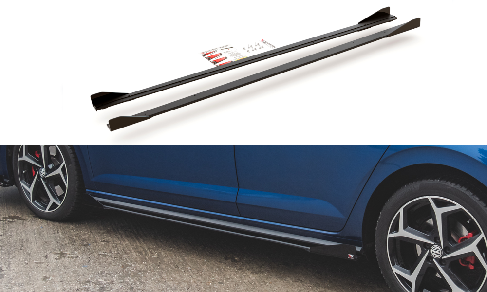 Street Pro Seitenschweller Leisten passend für VW Polo GTI Mk6 rot+ Hochglanz Flaps