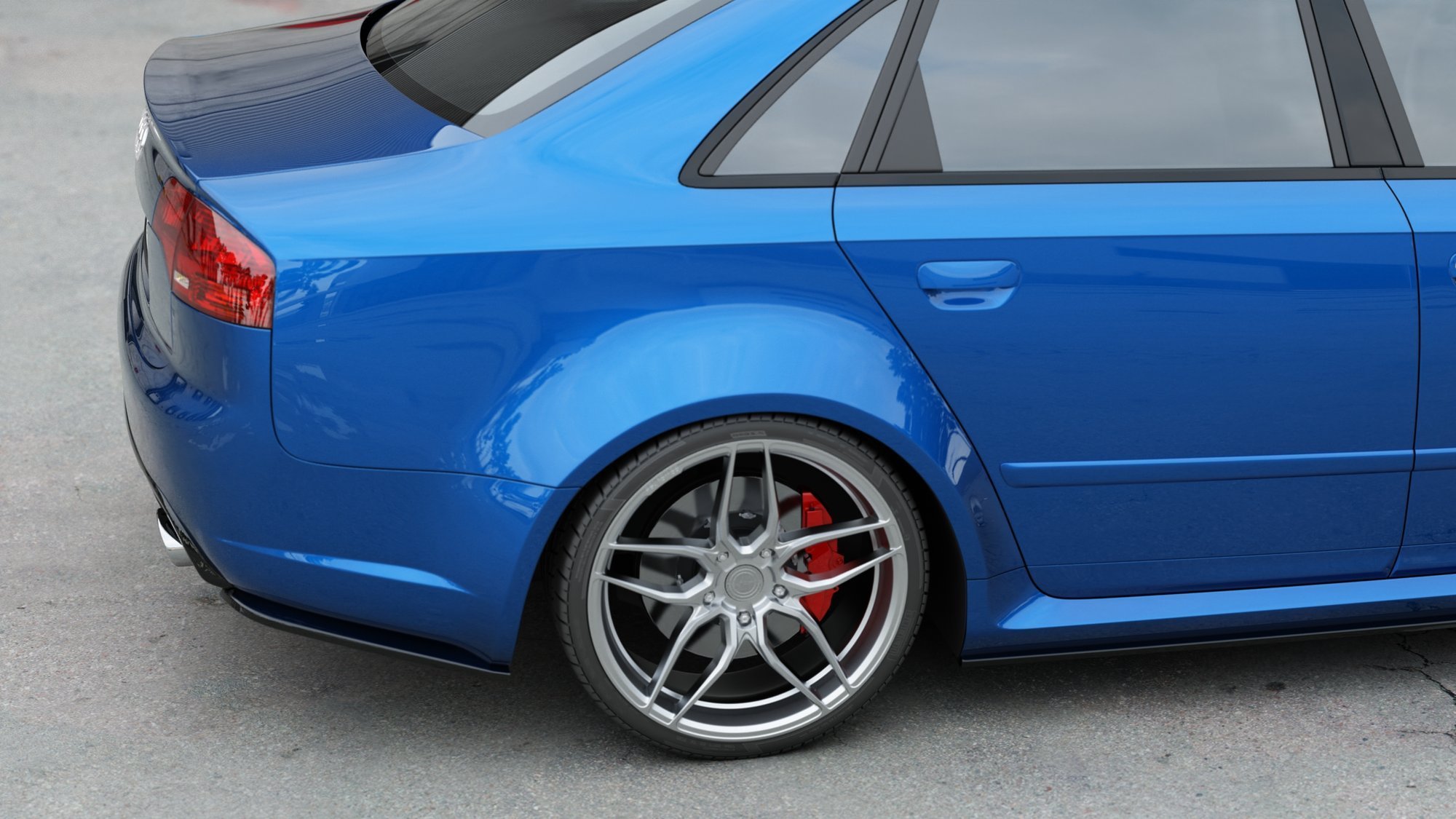 Heck Ansatz Flaps Diffusor V.1 für Audi RS4 Limousine B7 schwarz Hochglanz