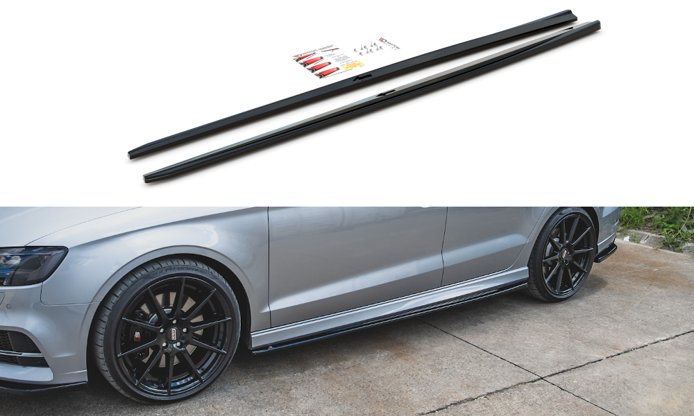 Seitenschweller Ansatz für V.2 für Audi S3 / A3 S-Line Limousine 8V Facelift schwarz matt