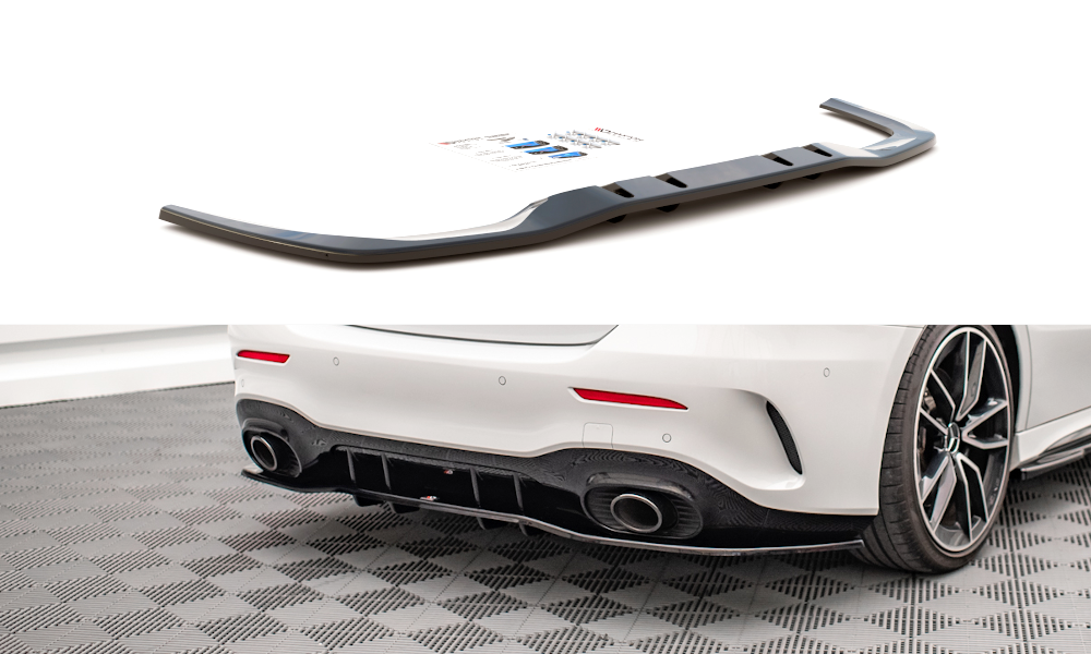 Street+ Mittlerer Diffusor RACE Heck Ansatz V.1 passend für Mercedes A 35 AMG Limousine V177 schwarz Hochglanz
