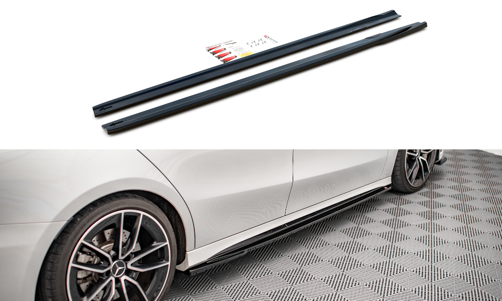 Street+ Seitenschweller Leisten V.2 passend für Mercedes A35 AMG / AMG-Line W177 schwarz Hochglanz