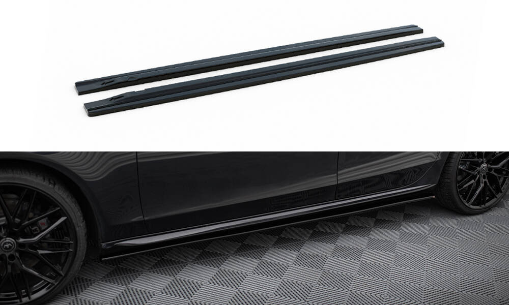 Street+ Seitenschweller Leisten V.1 passend für Audi S4 / A4 / A4 S-Line Limousine / Avant B8 / B8 FL schwarz Hochglanz