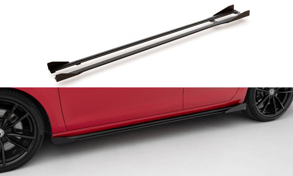 Street Pro Seitenschweller Leisten passend für VW Golf 7 R FL rot+ Hochglanz Flaps