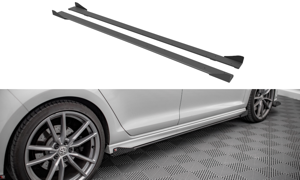 Street Pro Seitenschweller Leisten passend für VW Golf R Mk7 rot+ Hochglanz Flaps