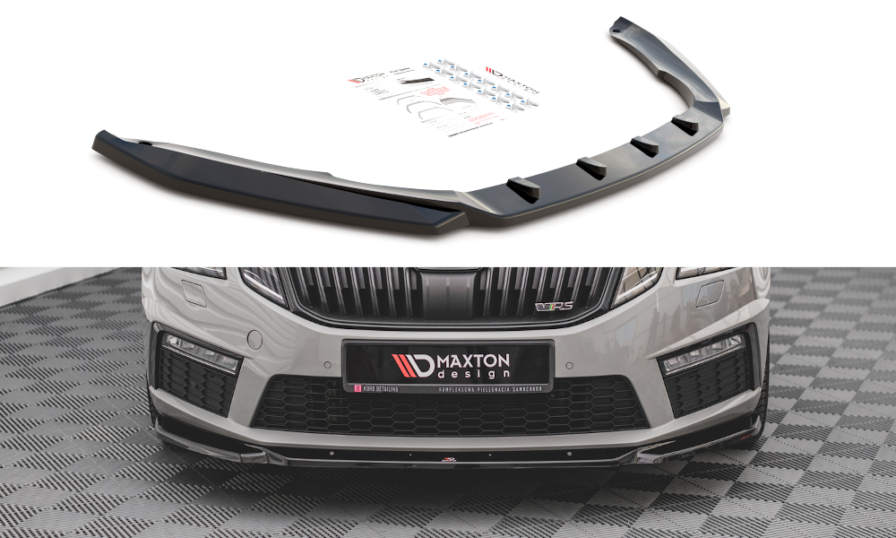 Street+ Spoilerlippe Front Ansatz V.3 passend für Skoda Octavia RS Mk3 FL schwarz Hochglanz