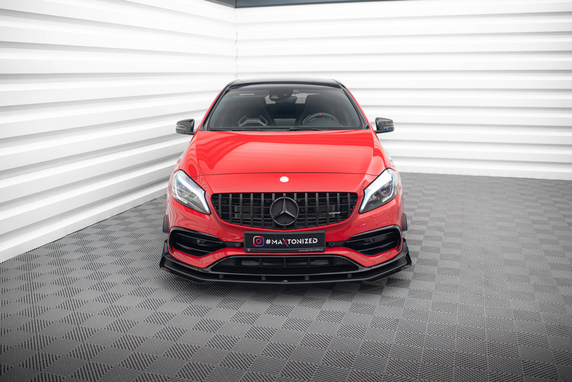 Street Pro Spoilerlippe Front Ansatz passend für Mercedes A 45 AMG Aero W176 FL rot+ Hochglanz Flaps