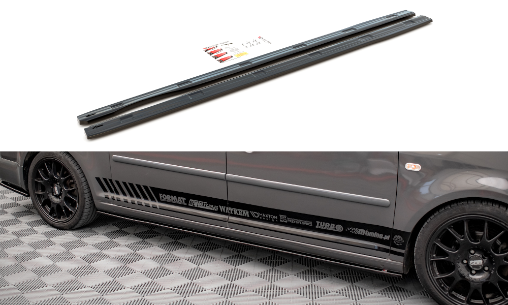 Street+ Seitenschweller Leisten passend für VW Caddy Long Mk3 FL schwarz Hochglanz