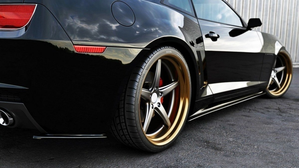 Heck Ansatz Flaps Diffusor für CHEVROLET CAMARO V SS - EU, US VERSION vor Facelift Carbon Look