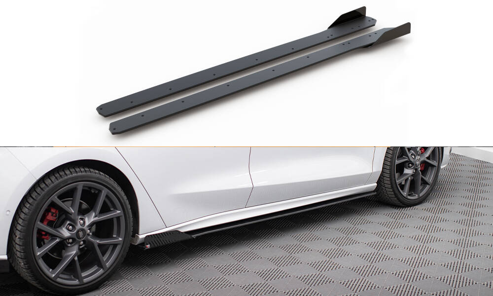Street Pro Seitenschweller Ansatz + Flaps für Ford Focus ST / ST-Line Mk4 schwarz Hochglanz