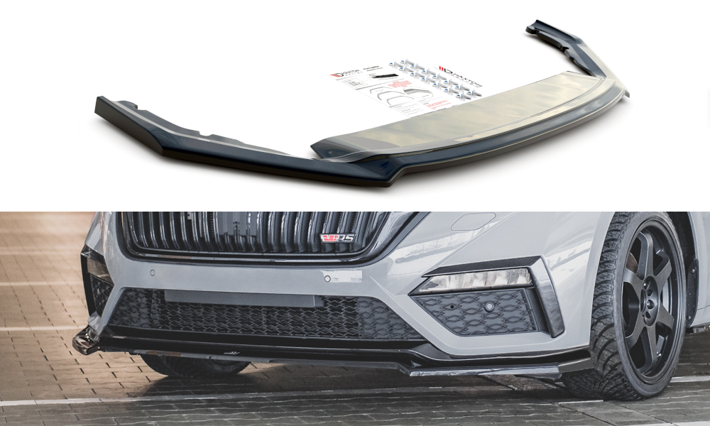 Street+ Spoilerlippe Front Ansatz V.2 passend für Skoda Octavia RS Mk4 schwarz Hochglanz