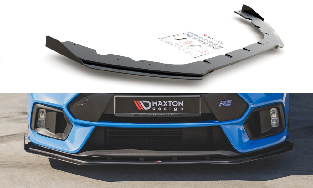 Street Pro Spoilerlippe Front Ansatz + Flaps passend für Ford Focus RS Mk3 schwarz Hochglanz