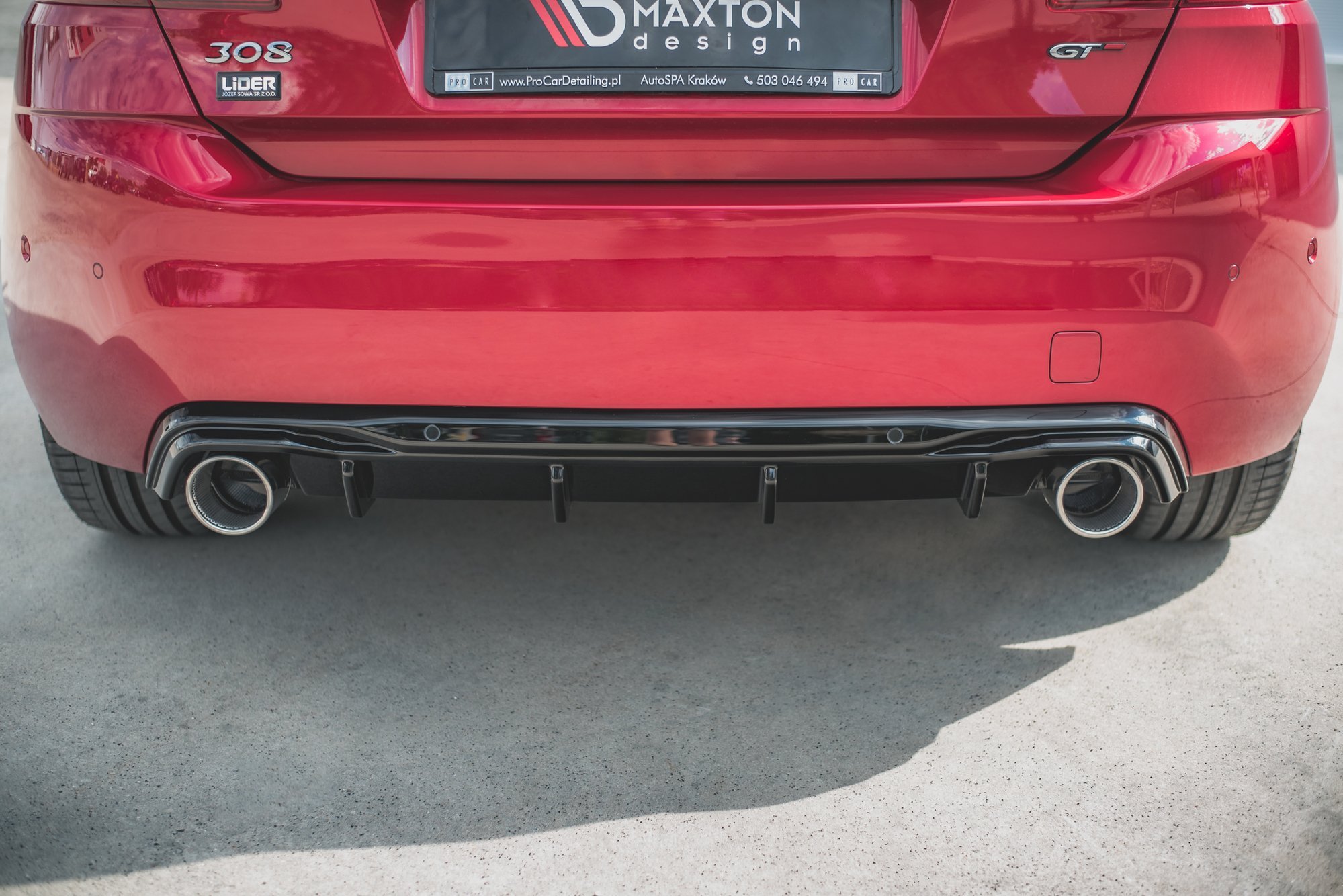 Street+ Heck Ansatz Diffusor + Endrohre chrom passend für Peugeot 308 GT Mk2 FL schwarz Hochglanz