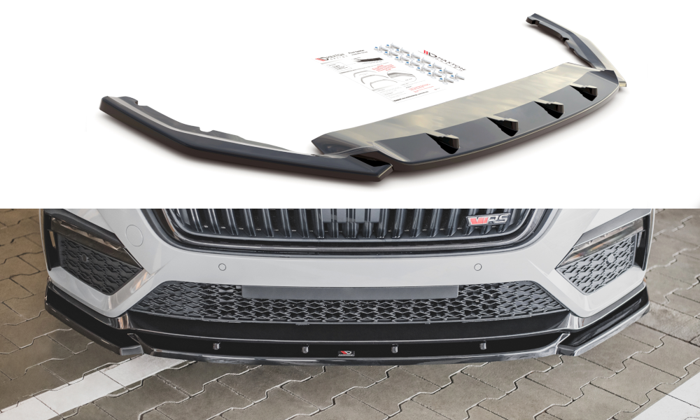 Street+ Spoilerlippe Front Ansatz V.3 passend für Skoda Octavia RS Mk4 schwarz Hochglanz