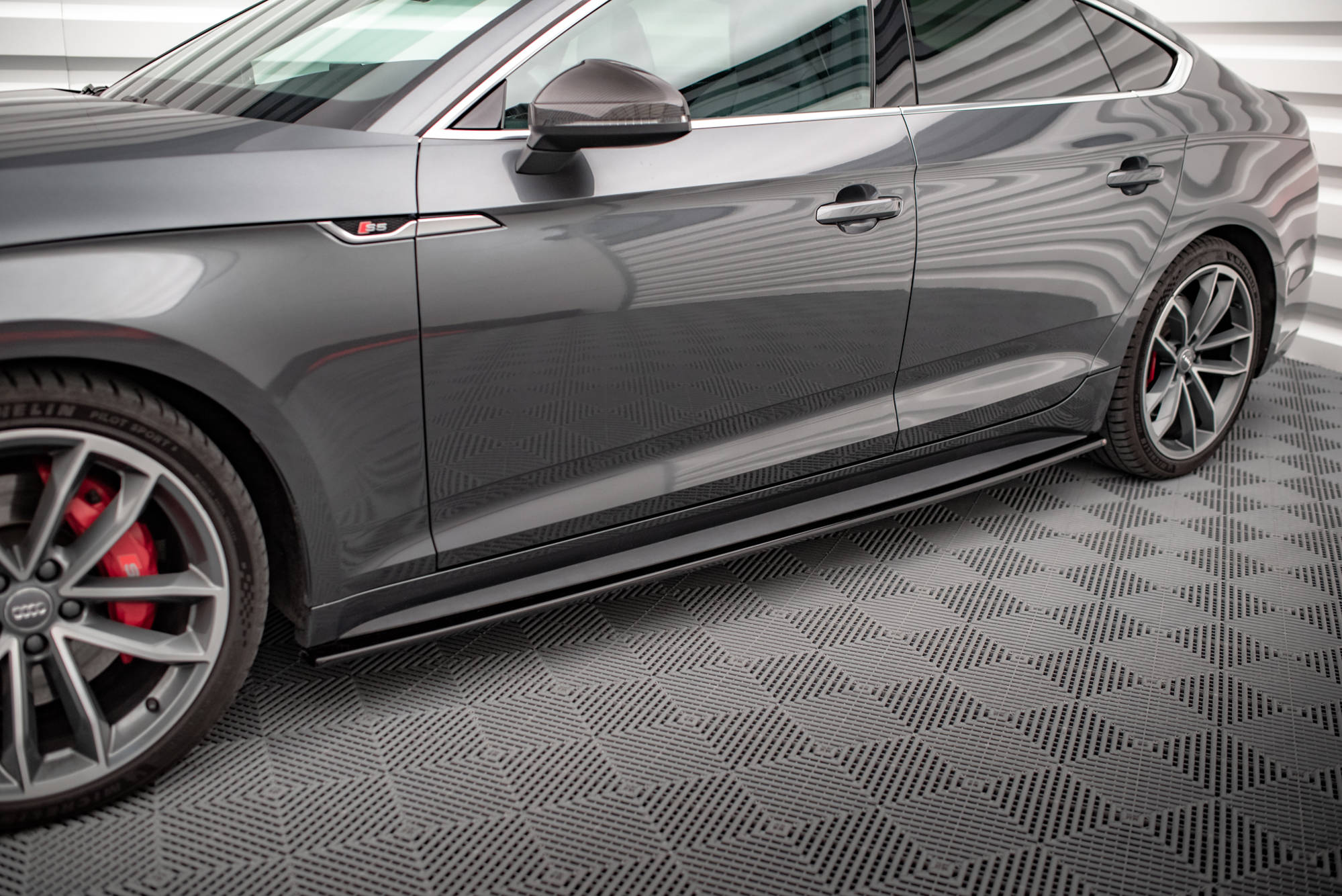 Seitenschweller Ansatz für Audi S5 / A5 S-Line F5 Sportback schwarz Hochglanz
