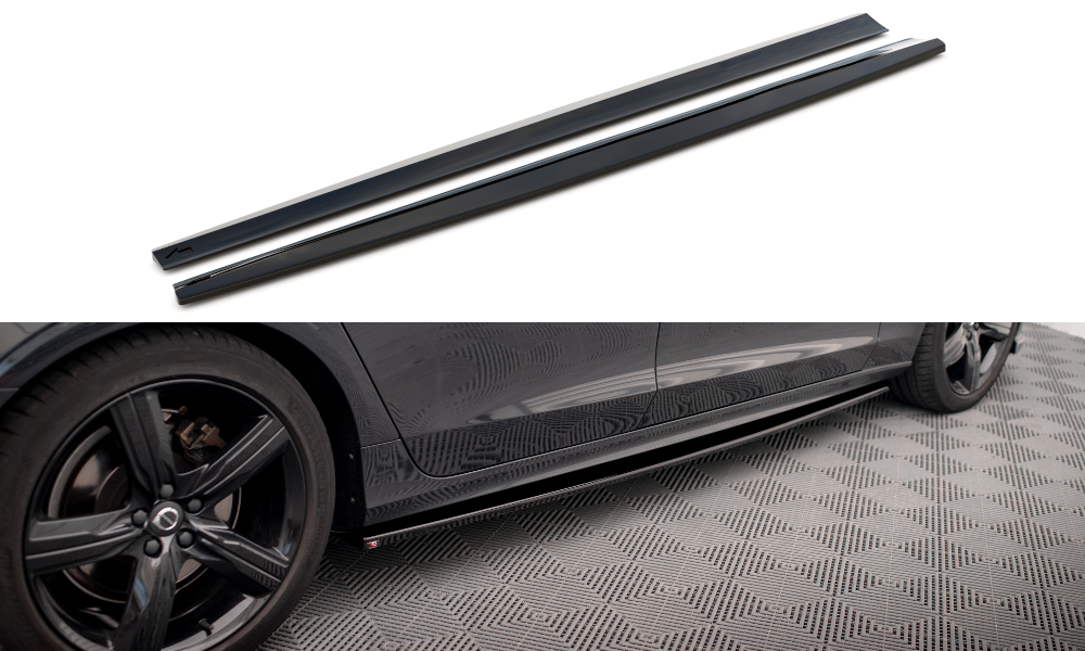 Street+ Seitenschweller Leisten passend für Volvo V90 / S90 R-Design Mk2 schwarz Hochglanz