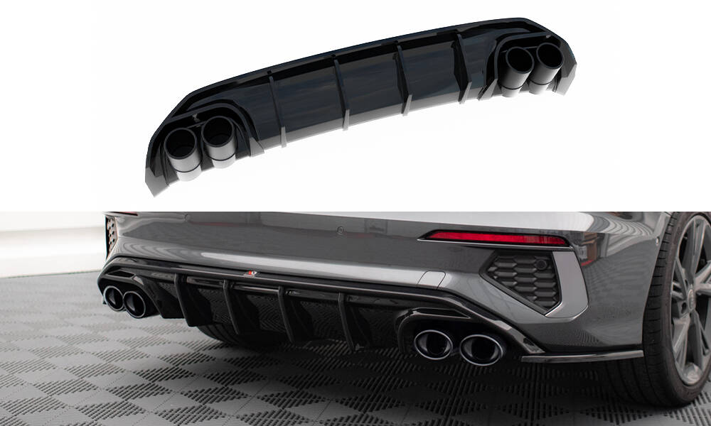 Street+ Heck Ansatz Diffusor + Endrohre passend für Audi A3 S-Line Limousine 8Y
